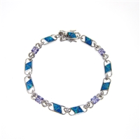 Silver Bracelet with Created Opal, White and Tanzanite CZ