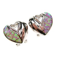 Silver Earrings (Rhodium Plated) w/ Inlay Created Opal