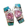 Silver Earrings (Rhodium Plated) w/ Inlay Created Opal, White & Pink CZ