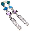 Silver Earrings (Rhodium Plated) w/ Inlay Created Opal, White & Amethyst CZ