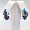 Silver Earring with Inlay Created Opal and Tanzanite CZ