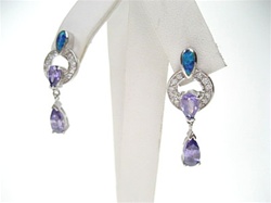 Silver Earrings W/ Inlay Created Opal and Tanzanite CZ