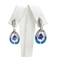 Silver Earring with Inlay Created Opal, White and Tanzanite CZ