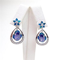 Silver Earring with Inlay Created Opal,White & Tanzanite CZ