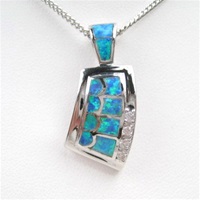 Silver Pendant w/ Inlay Created Opal & White CZ