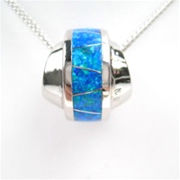 Silver Pendant w/ Inlay Created Opal