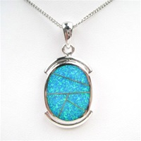 Silver Pendant w/ Inlay Created Opal