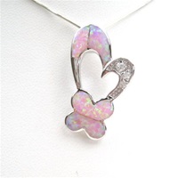 Silver Pendant w/ Inlay Created Opal & White CZ