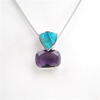 Silver Pendant with Created Opal & Amethyst CZ