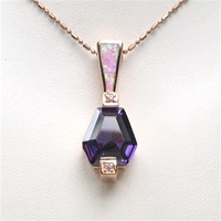 Silver Pendant (Rose Gold Plated) with Inlay Created Opal, White & Tanzanite CZ