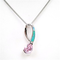 Silver Pendant with Created Opal and Pink CZ