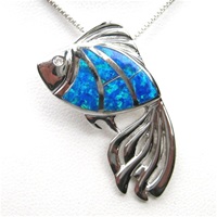 Silver Pendant with Inlay Created Opal