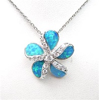 Silver Pendant with Inlay Created Opal  & White CZ