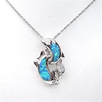 Silver Pendant with Inlay Created Opal & White CZ