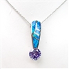 Silver Pendant with Inlay Created Opal and Tanzanite CZ