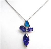 Silver Pendant with Created Opal & Tanzanite CZ