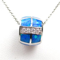 Silver Pendant with Inlay Created Opal & White CZ