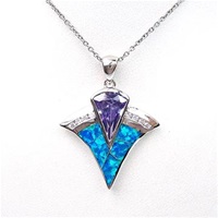 Silver Pendant with Inaly Created Opal, White & Tanzanite CZ