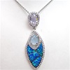 Silver Pendant with Inlay Created Opal, Syn. Chalcedony, White and Tanzanite CZ