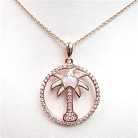 Silver Pendant (Rose Gold Plated) with Inlay Created Opal & White CZ