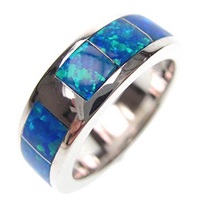 Silver Ring with Inlay Created Opal