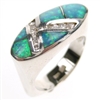 Silver Ring with Inlay Created Opal and White CZ