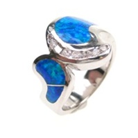 Silver Ring w/ Inlay Created Opal & White CZ