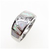 Silver Ring with Inlay Created Opal and White CZ