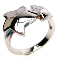 Silver Ring (Rhodium Plated) w/ Inlay Created Opal