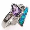 Silver Ring w/ Inlay Created Opal, White CZ & Amethyst CZ