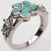 Silver Ring with Inlay Created Opal