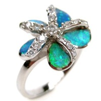 Silver Ring (Rhodium Plated) w/ Inlay Created Opal & White CZ