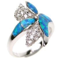 Silver Ring (Rhodium Plated) w/ Inlay Created Opal & White CZ