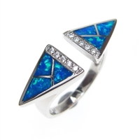 Silver Ring with Inlay Created Opal and White CZ