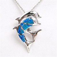 Silver Pendant w/ Inlay Created Opal